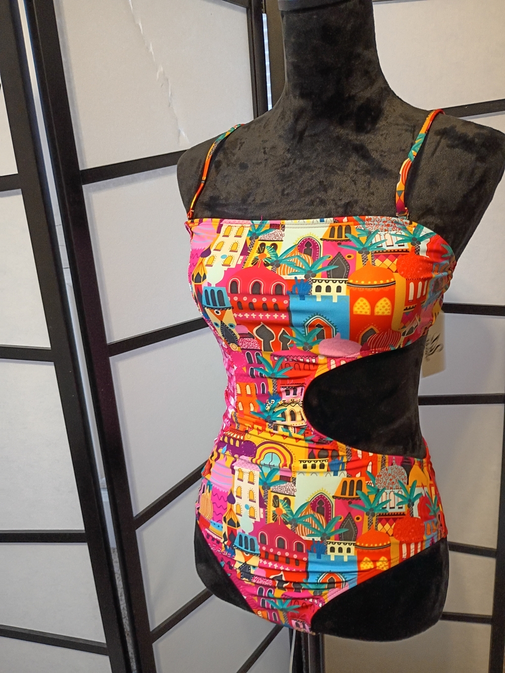 Multicolor One-Piece Swimsuit With Mediterranean Scenery - Picture 2 of 12